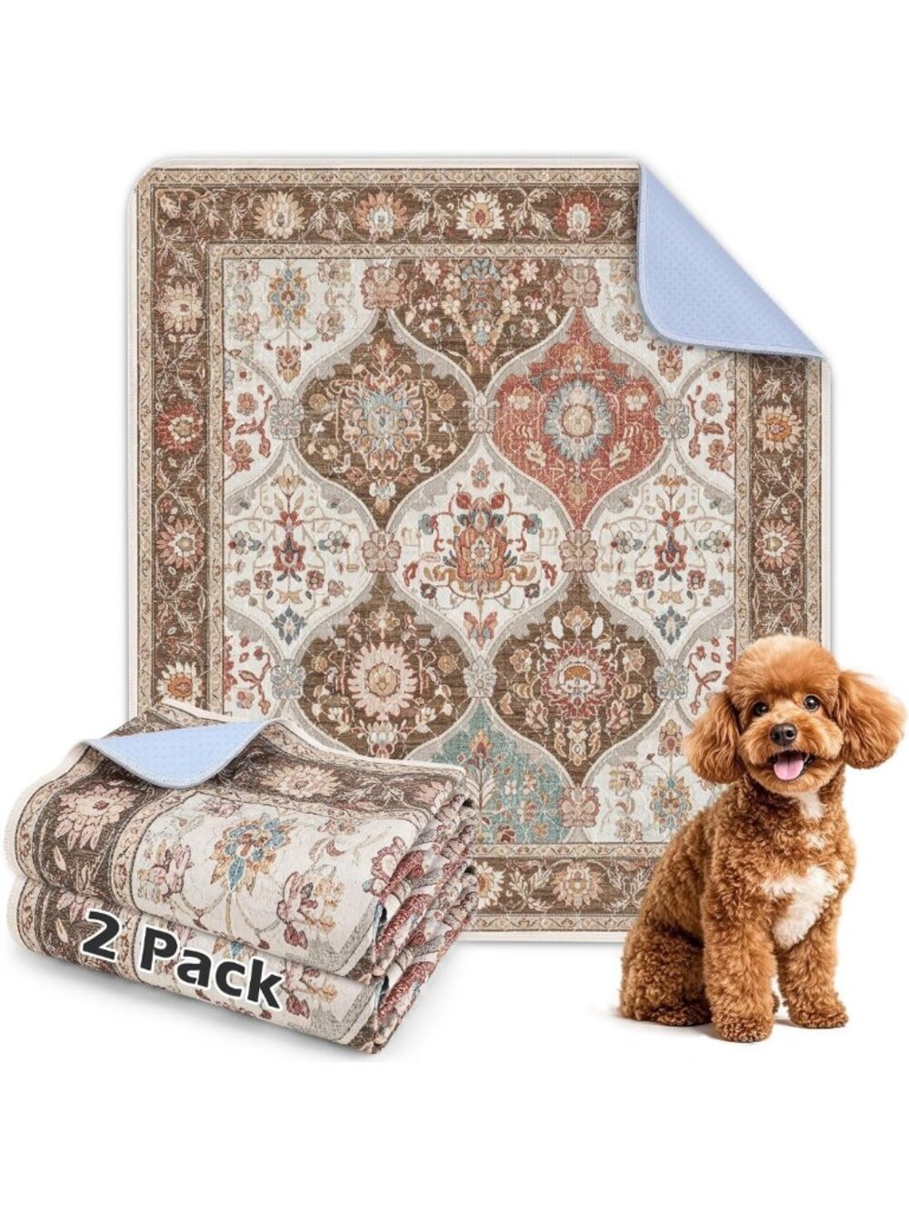 2-Pack Reusable Dog Pee Pads - Heavy Absorbent, Quick Dry, Non-Slip Training